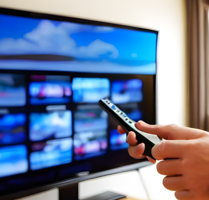 A remote control pointed at a TV.