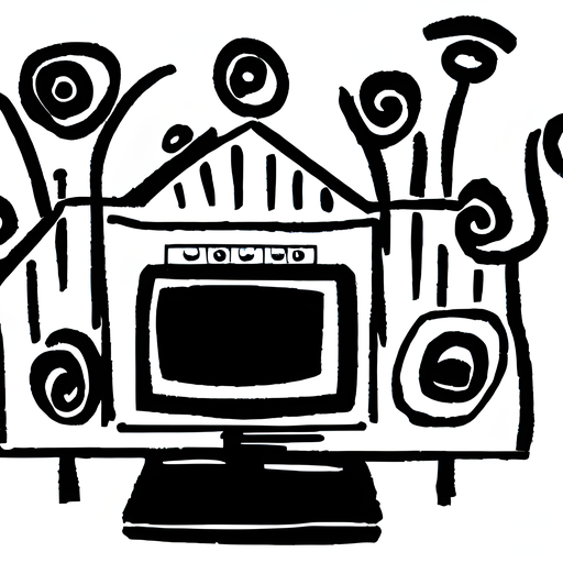 A sketch of a house and TV morphed into one black-and-white image. 