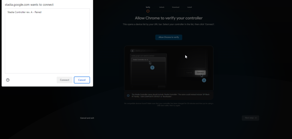 Connect your Stadia for Bluetooth update